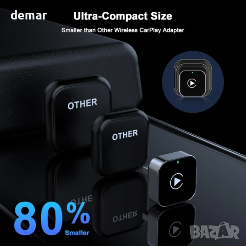 Безжичен CarPlay адаптер за iPhone, кабелен CarPlay към безжичен, Mini USB дизайн, снимка 8 - Аксесоари и консумативи - 51733765