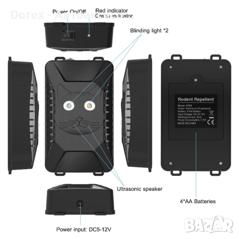Ултразвуково устройство против гризачи 15-36kHz с вибрационен сензор, снимка 3 - Аксесоари и консумативи - 54191823