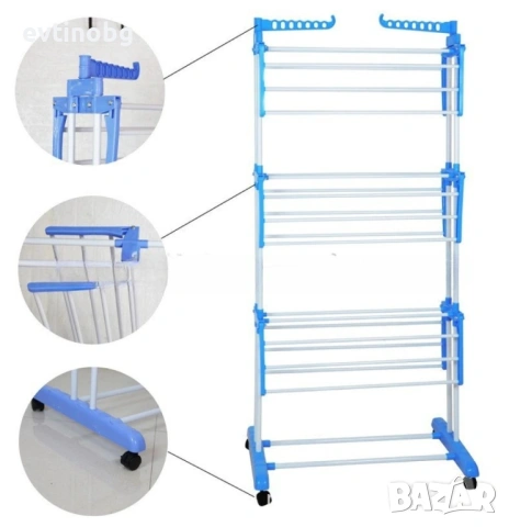 Сгъваем сушилник за дрехи на колелца – практична стойка за сушене на пране, снимка 6 - Сушилни - 53810356