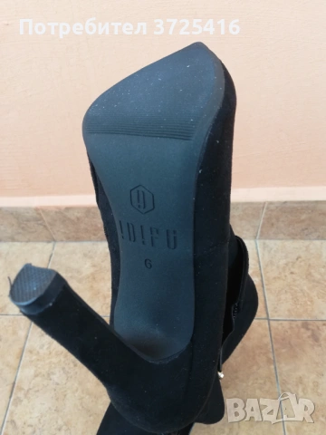 Елегантни нови черни велурени боти, номер 36, снимка 4 - Дамски ботуши - 54189819