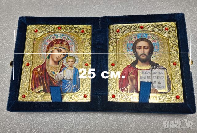 Икони, Диптих, Богородица Казанская и Христос Спасител, снимка 17 - Икони - 45765177