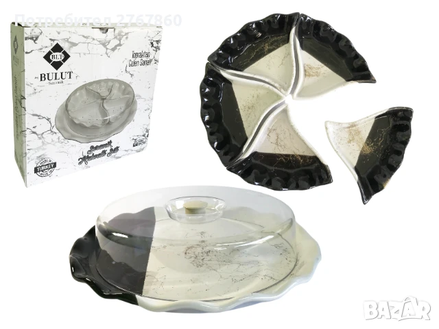 Нов комплект плато с капак и пет купички, снимка 2 - Чинии - 50519076