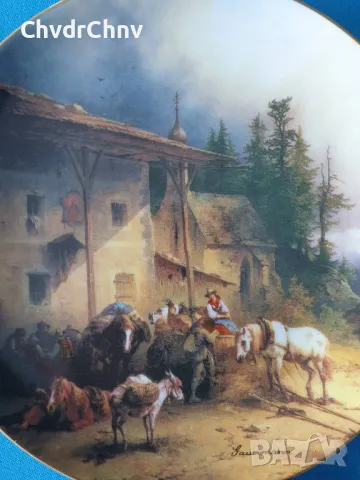 4бр Wilhelmsburg австрийска колекционерска декоративна порцеланова чиния-картина/селски пейзажи, снимка 3 - Картини - 48126466