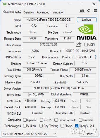Видео карта NVidia GeForce Asus EN7200 GS 256MB GDDR2 64bit PCI-E, снимка 10 - Видеокарти - 45669810