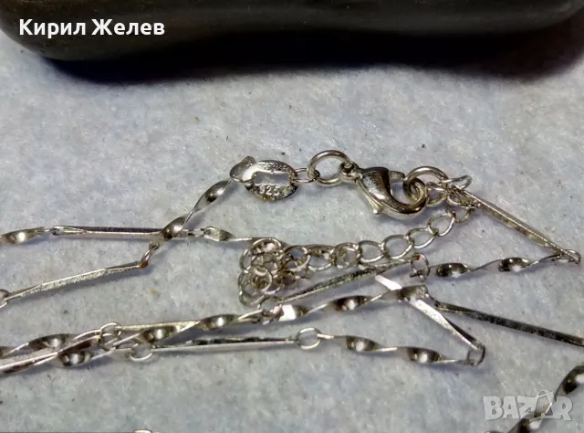 НЕЖНО ПОСРЕБРЕНО БРОНЗОВО КОЛИЕ с ПЕЧАТ 925 ФИНА БИЖУТЕРСКА ВИНТИДЖ АРТ ИЗРАБОТКА 44805, снимка 5 - Колиета, медальони, синджири - 49604870