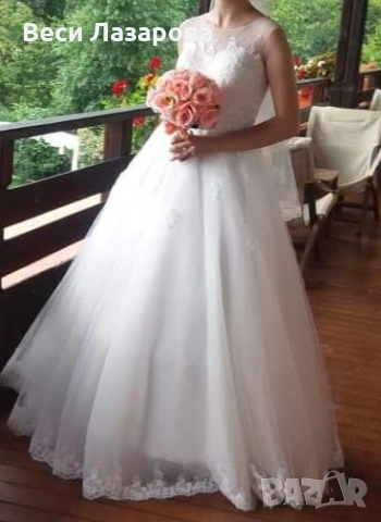 продавам булчинска рокля с обръч и воал , снимка 3 - Сватбени рокли - 53658480