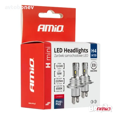 LED крушки AMIO H-mini H4/H19-12/24V-6500K к-т/2 бр./, снимка 2 - Аксесоари и консумативи - 49538640