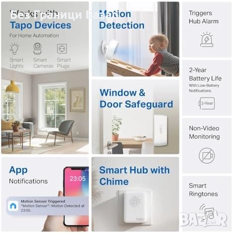 Нов Смарт алармен комплект Tapo T30 KIT хъб сензори за дома аларма врата прозорец, снимка 2 - Друга електроника - 54195411