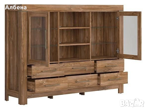 Витрина GENT KOM2W6S/13/17 с LED осветление – Дъб Стърлинг, снимка 3 - Секции и витрини - 53871576