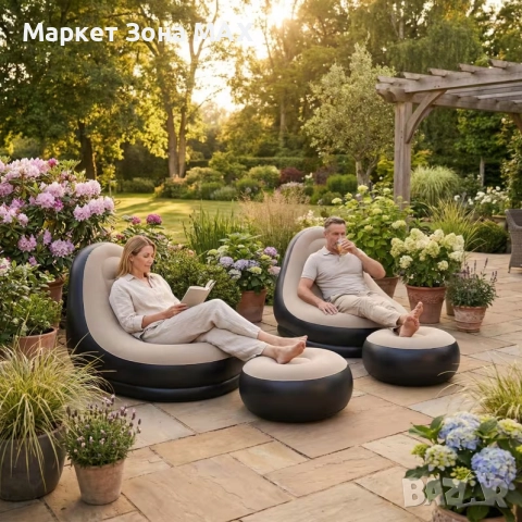 Модерен надуваем комплект от две части меко Кресло и табуретка , снимка 4 - Дивани и мека мебел - 52887179