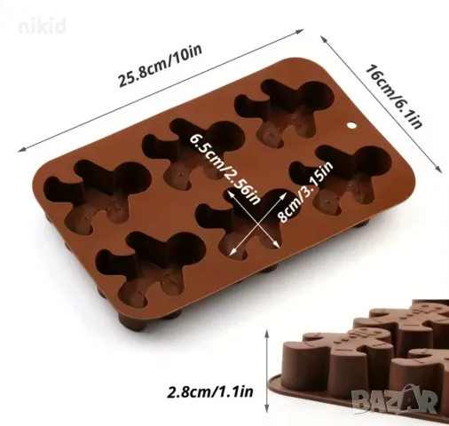 6 джинджифилово човече човечета дълбок силиконов молд форма фондан гипс свещ сапун шоколад декор, снимка 4 - Форми - 48360131