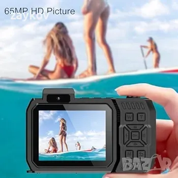 4K подводна камера, 65MP 33FT Водоустойчива цифрова камера Автофокус Двоен екран, снимка 6 - Камери - 49817043