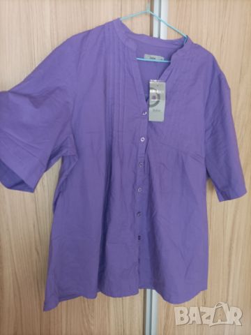 Нова лилава, памучна риза с къс ръкав , снимка 2 - Ризи - 45254857