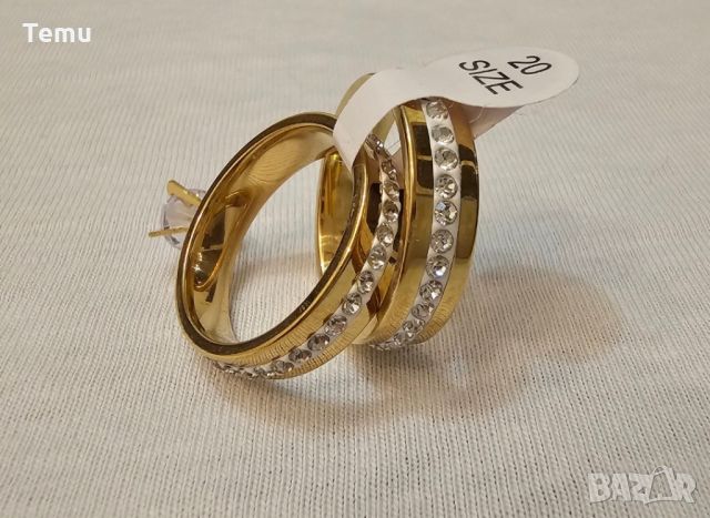 Стилен комплект от 2 броя пръстени с цирконии от медицинска стомана, снимка 7 - Пръстени - 46410504