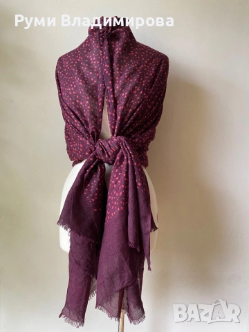 Tъмночервен шал Beck Sondergaard 50 % коприна и 50 % вълна, снимка 2 - Шалове - 54130501