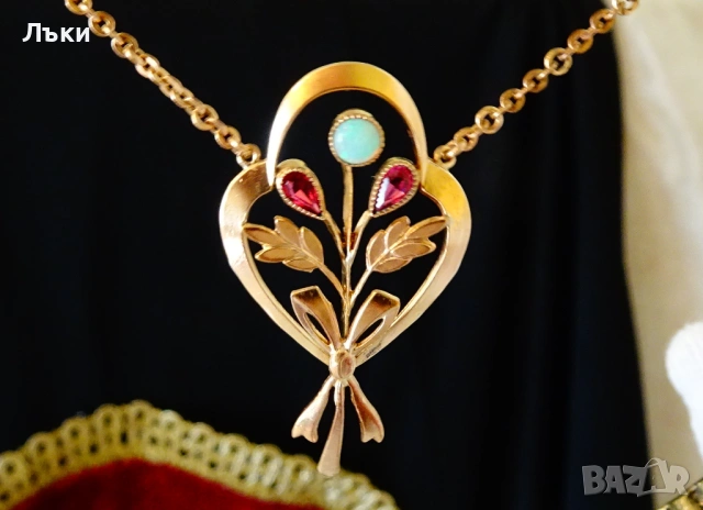 Колие с огнен опал,рубини,14 K позлата,дубле. 