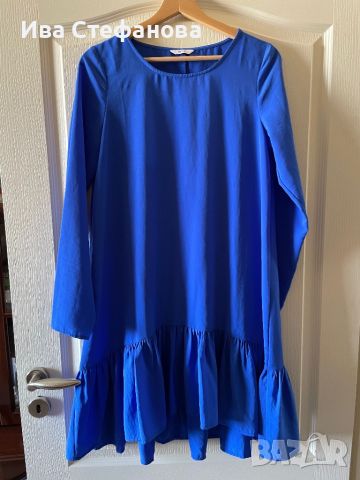 Разкошна къса синя ежедневно елегантна широка кройка рокля волани къдри , снимка 3 - Рокли - 46440026