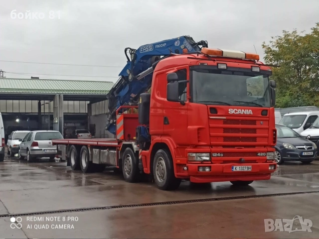 Продавам Scania 124 с кран FASSI 800, в добро работно състояние, готов за работа. Мощност: 420 к.с. , снимка 2 - Камиони - 54204374