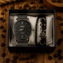 Мъжки комплект – кварцов часовник с метална верижка и стилна гривна в подаръчна кутия, снимка 7