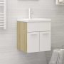 Шкаф за баня с вградена мивка, бяло и дъб сонома, ПДЧ, снимка 7