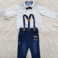Детски дънки Мики Маус, риза и папионка 9-12 месеца, снимка 11 - Комплекти за бебе - 45034404