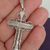 Красив сребърен кръст с надпис , снимка 2 - Колиета, медальони, синджири - 45455637