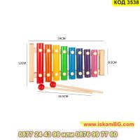 Детска музикална играчка, дървен ксилофон, 8 музикални ноти - КОД 3538, снимка 2 - Музикални играчки - 45265023
