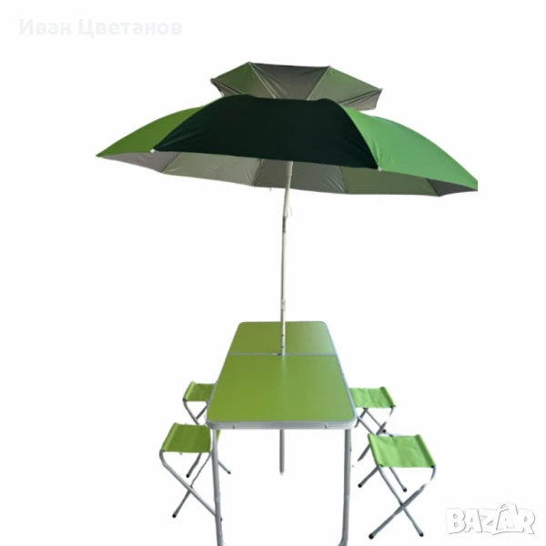  Сгъваема маса с 4 стола и чадър – лек, компактен и удобен за излети и почивка на открито, снимка 1
