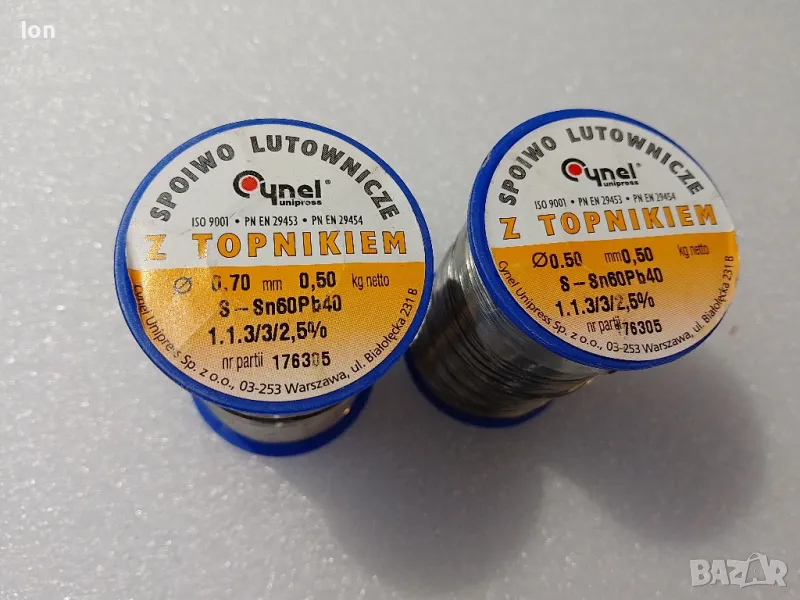 Тинол CYNEL (Sn60/Pb40) 1mm/0.5kg и 0.5mm/0.5kg, снимка 1