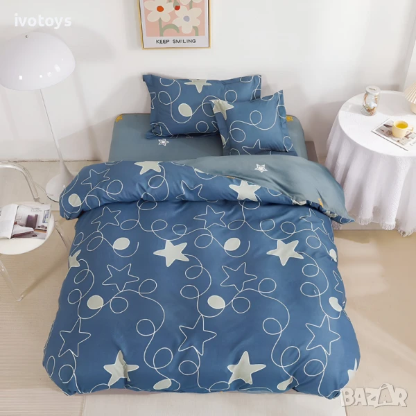 Двулицево спално бельо с ластик (размер за приста), 4 части - Модел WS15603, снимка 1