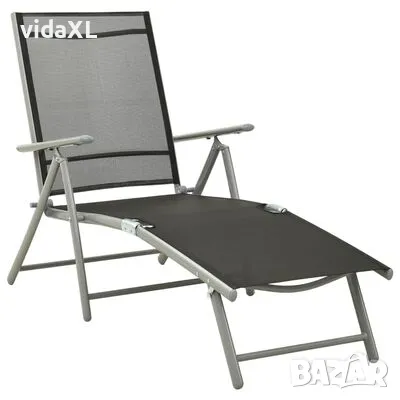 vidaXL Сгъваем шезлонг, Textilene и алуминий, черно и сиво(SKU:312191, снимка 1