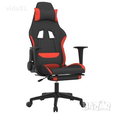 vidaXL Масажен гейминг стол с опора за крака черно и червено плат, снимка 1