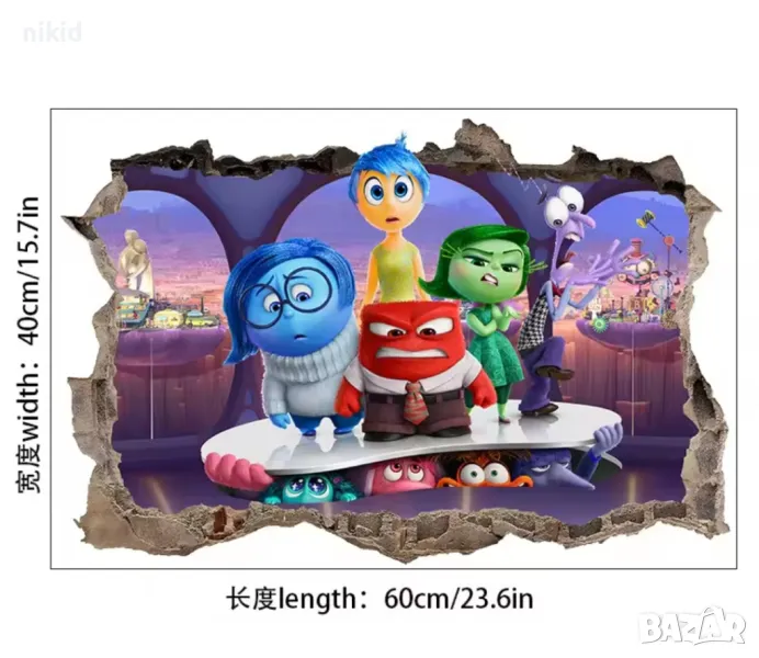 Отвътре навън inside out герои самозалепващ стикер лепенка за стена детска стая, снимка 1