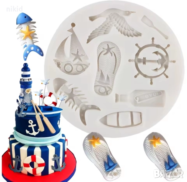 Чехъл лодка котва с рул рибена кост птица Морски силиконов молд форма фондан шоколад , снимка 1