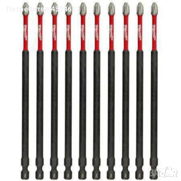 Комплект 10 бр. удължени битове Milwaukee 48-32-4207, Shockwave, Размер 6", Phillips #2, снимка 1