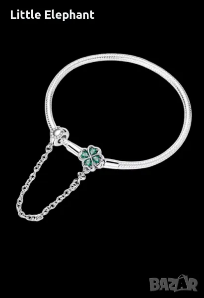 Сребърна гривна Пандора,подкова и детелина"Just my luck",18 см/нова, снимка 1