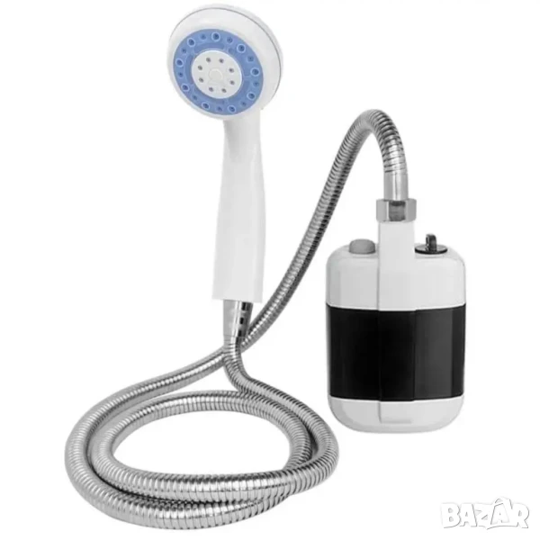 Преносим душ за къмпинг, приятно налягане, компактен, USB зареждане, батерия 2200 mAh, бял, снимка 1