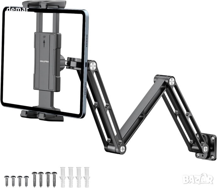 OHLPRO Алуминиева стойка за стена за таблет - 360° регулируема и разтегателна, 3-степенна, 5-13", снимка 1