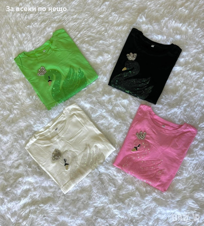 Дамска Тениска С Лебед👚Дамска Блуза С Къс Ръкав - 3 Цвята Код EN, снимка 1