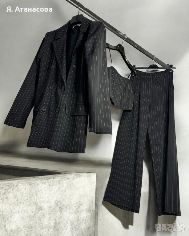 Черен костюм от 3 части - Not a cliche - сако, панталон, топ - универсален размер, снимка 1