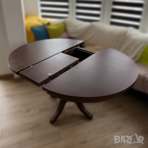 Разтегателна кръгла кухненска маса (MDF и масив), 6/8 души, снимка 4 - Маси - 53733786