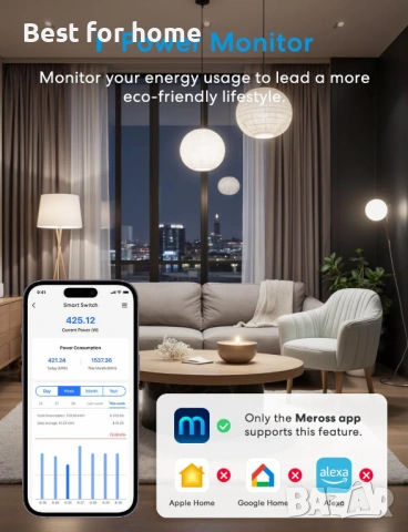 Meross Matter Smart DIY суйтч с енергиен монитор, MSS715MA - 2 бр, снимка 5 - Друга електроника - 53664355