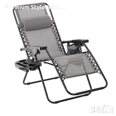 Сгъваем градински шезлонг със стойка, джоб и възглавница - мобилна зона за комфорт, снимка 7 - Градински мебели, декорация  - 53833664