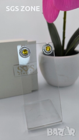 Сребърни обеци с жълт топаз., снимка 3 - Обеци - 52872636