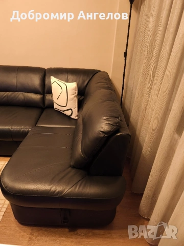 черен кожен диван от естествена кожа с ракла и възможност за разтягане., снимка 2 - Дивани и мека мебел - 53268236