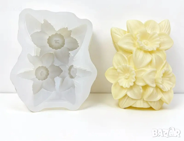 3 Нарциси Нарцис голям силиконов молд форма фондан смола свещ гипс свещ декор, снимка 2 - Форми - 54102931
