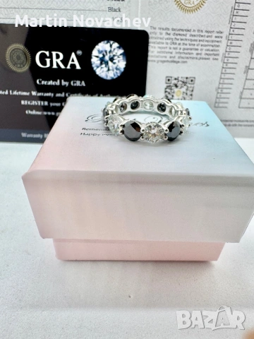 Сребърен пръстен с мойсанит (Диамант) 6 карата, снимка 8 - Пръстени - 53423575