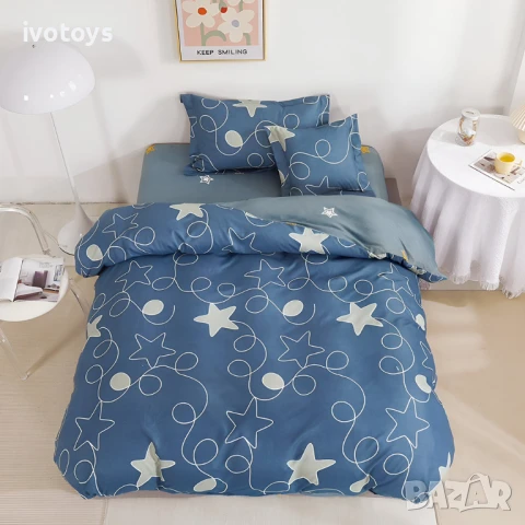 Двулицево спално бельо с ластик (размер за приста), 4 части - Модел WS15603, снимка 1