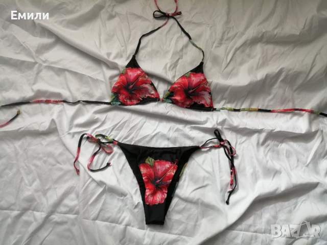 Нов комплект дамски бански от две части с принт цветя хибискус р-р M, L, снимка 7 - Бански костюми - 50620476