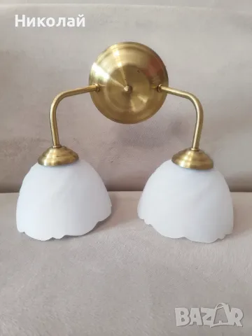 Продавам двоен Месингов аплик за стена, снимка 4 - Лампи за стена - 50251379